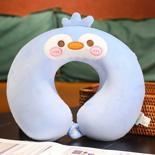 Blue Penguin U-Shaped Neck Pillow – 30×28cm Portable Travel & Nap Support Cushion